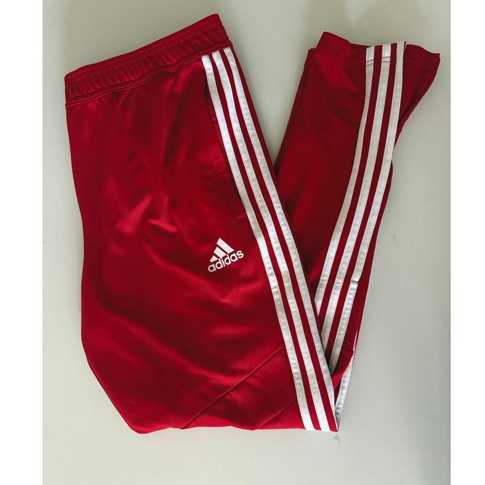 Adidas Red 3-Stripe Track Pants y2k sporty streetwear collegiate athletic retro